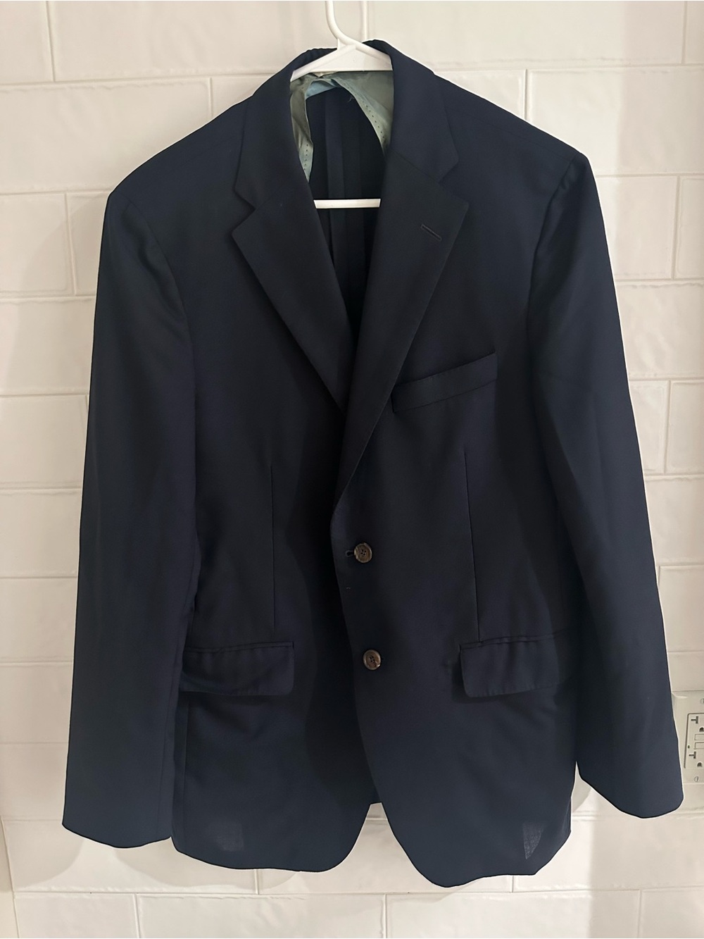 Samuelsohn Sport Coat Men 42 Navy Blue Loro Piana Blazer Wool Super 120s Epaulet